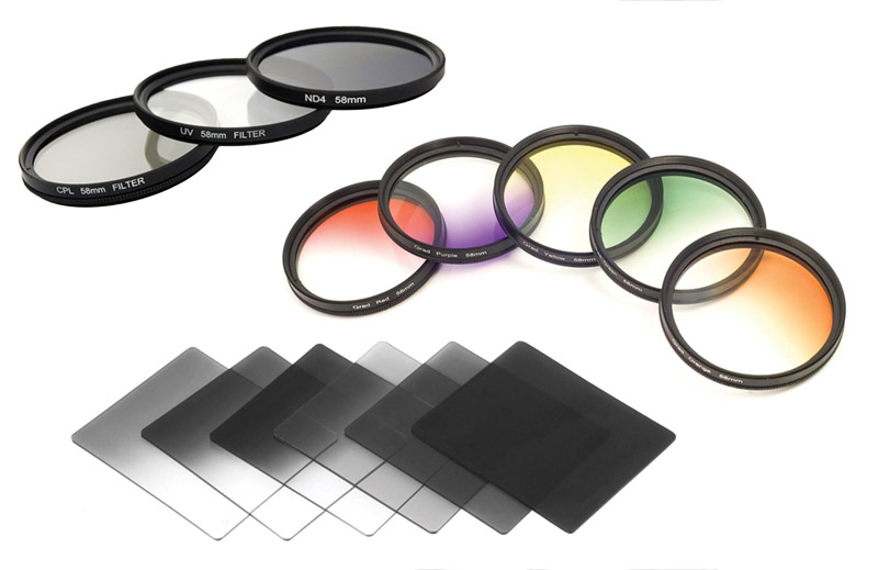 Filtri fotografici, filtro polarizzatore, filtro UV, Filtro digradante neutro