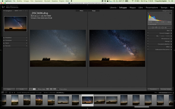 Come elaborare la via lattea, tutorial Lightroom