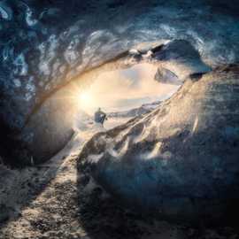 Sólheimajökull tramonto grotta di ghiaccio