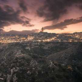 Vista tramonto sassi di matera